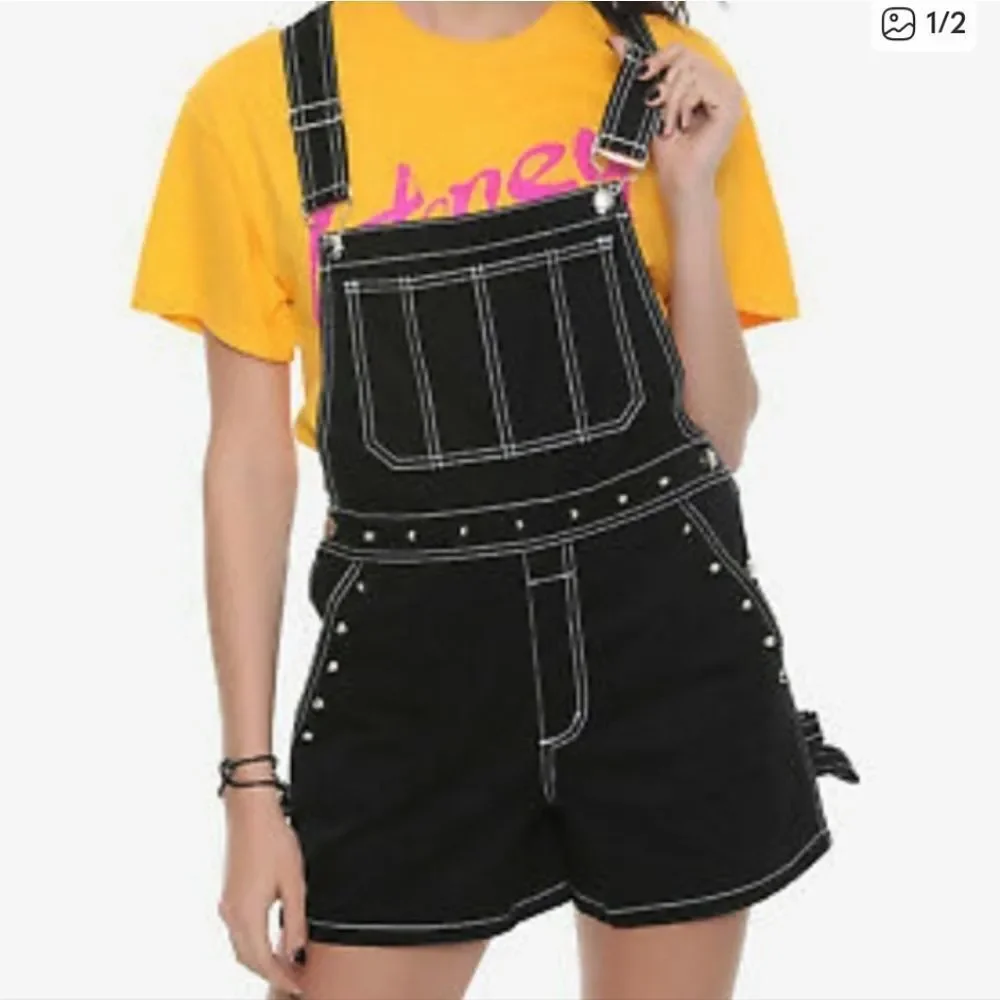 TRIPP NYC Darkstreet Studded Overalls Shorts Black Goth Punk Size L